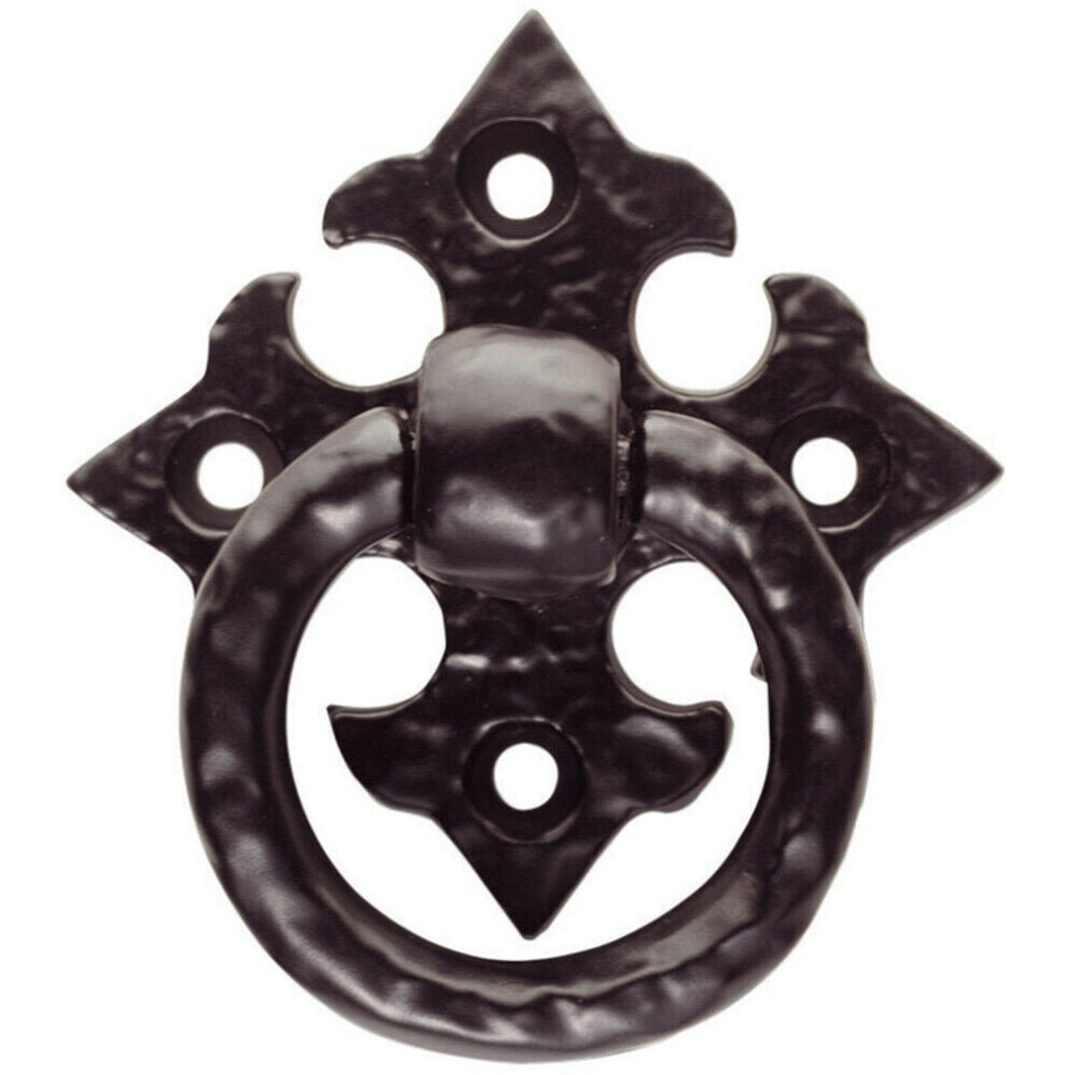 Ornate Cabinet Ring Pull On Cross Backplate 35Mm Fixing Centres Black Antique
