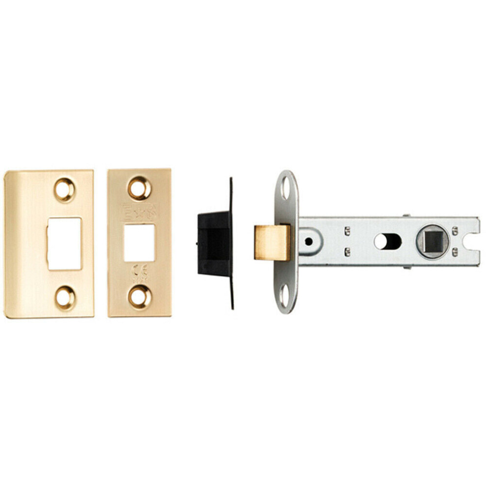 Loops 76Mm Tubular Mortice Door Latch Bolt Through Square Forends Satin Brass