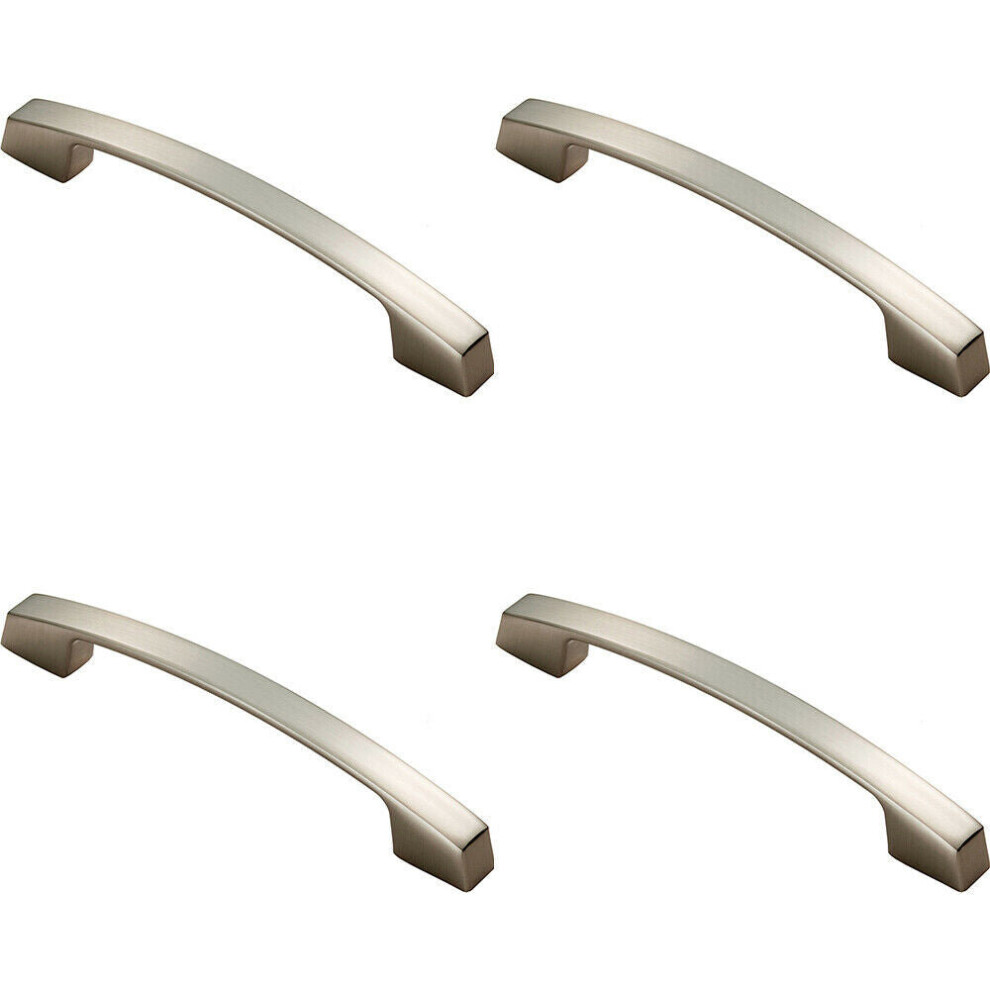 4X Curved Bridge Pull Handle 169 X 14Mm 128Mm Fixing Centres Satin Nickel