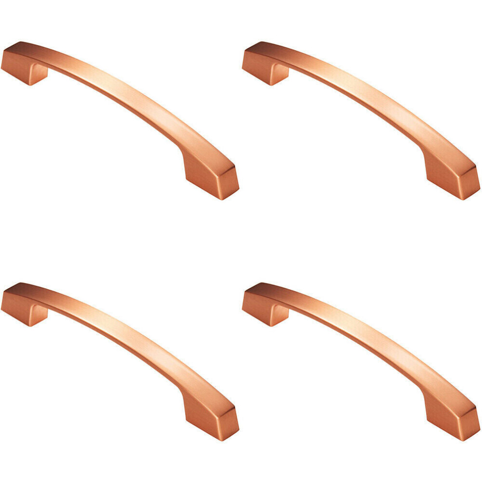 4x Curved Flat Faced Cupboard Pull Handle 160mm Fixing Centres Satin Copper