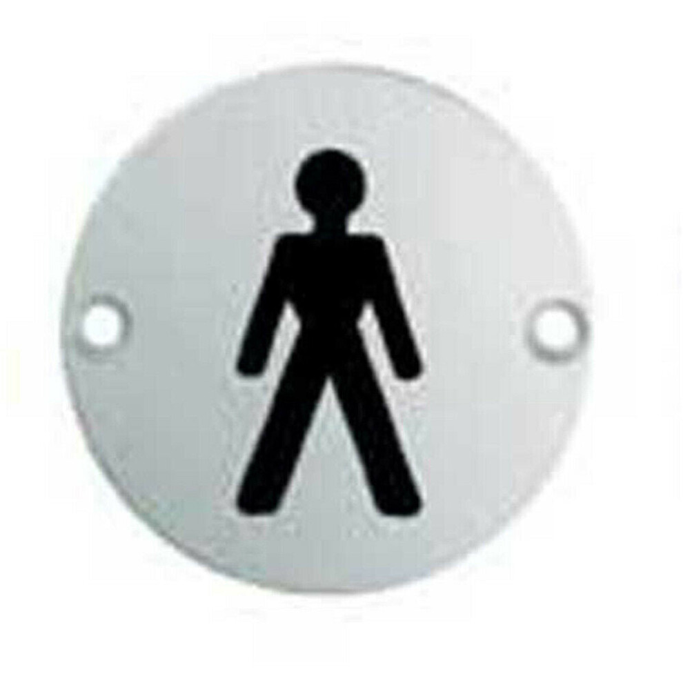 Loops Bathroom Door Male Symbol Sign 64Mm Fixing Centres 76Mm Dia Polished Steel