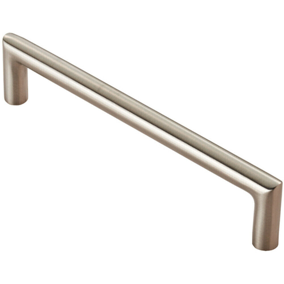 Loops Mitred Round Bar Pull Handle 138 X 10Mm 128Mm Fixing Centres Satin Steel