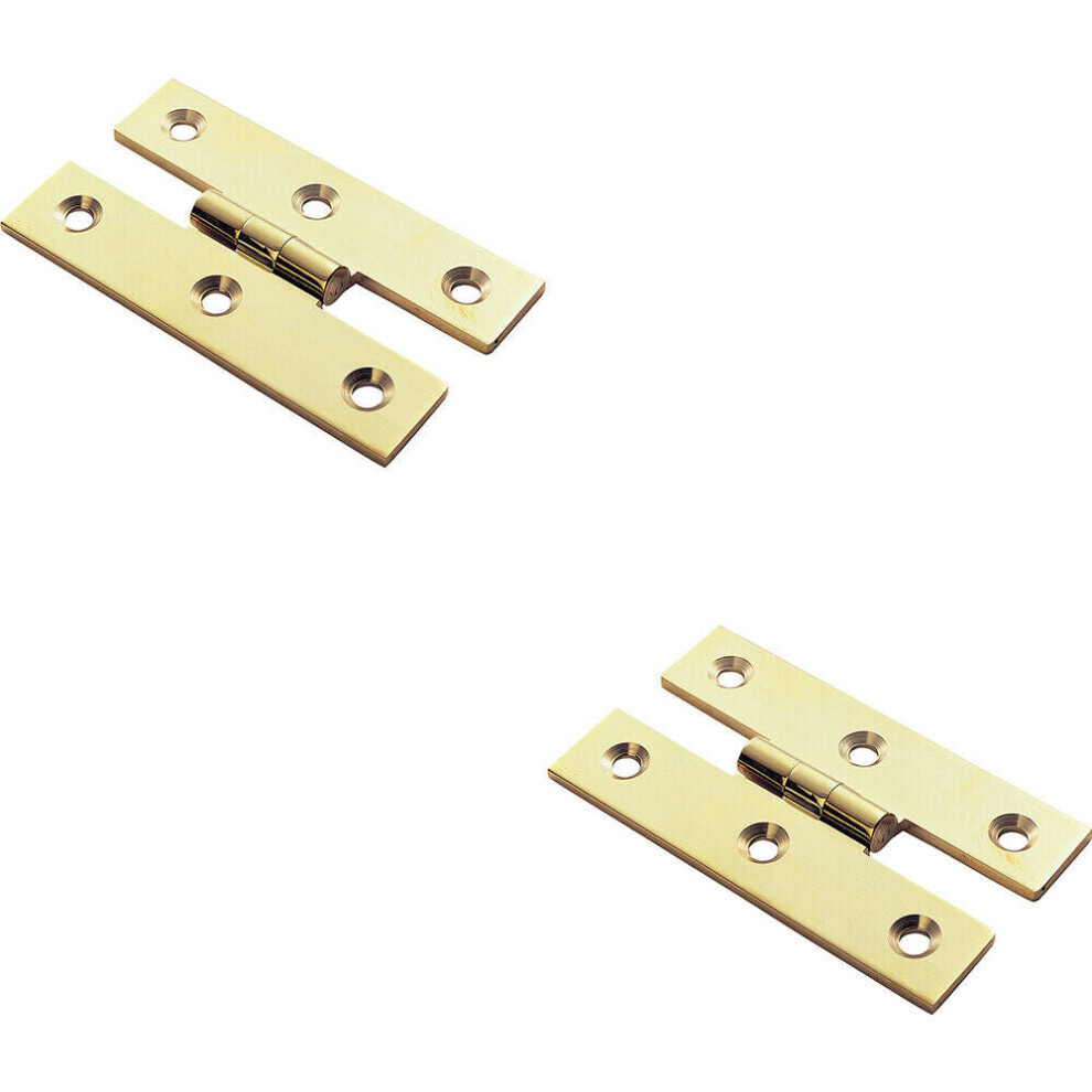 2x PAIR 63 x 38 x 2mm H Pattern Cabinet Hinge Polished Brass Cupboard Door