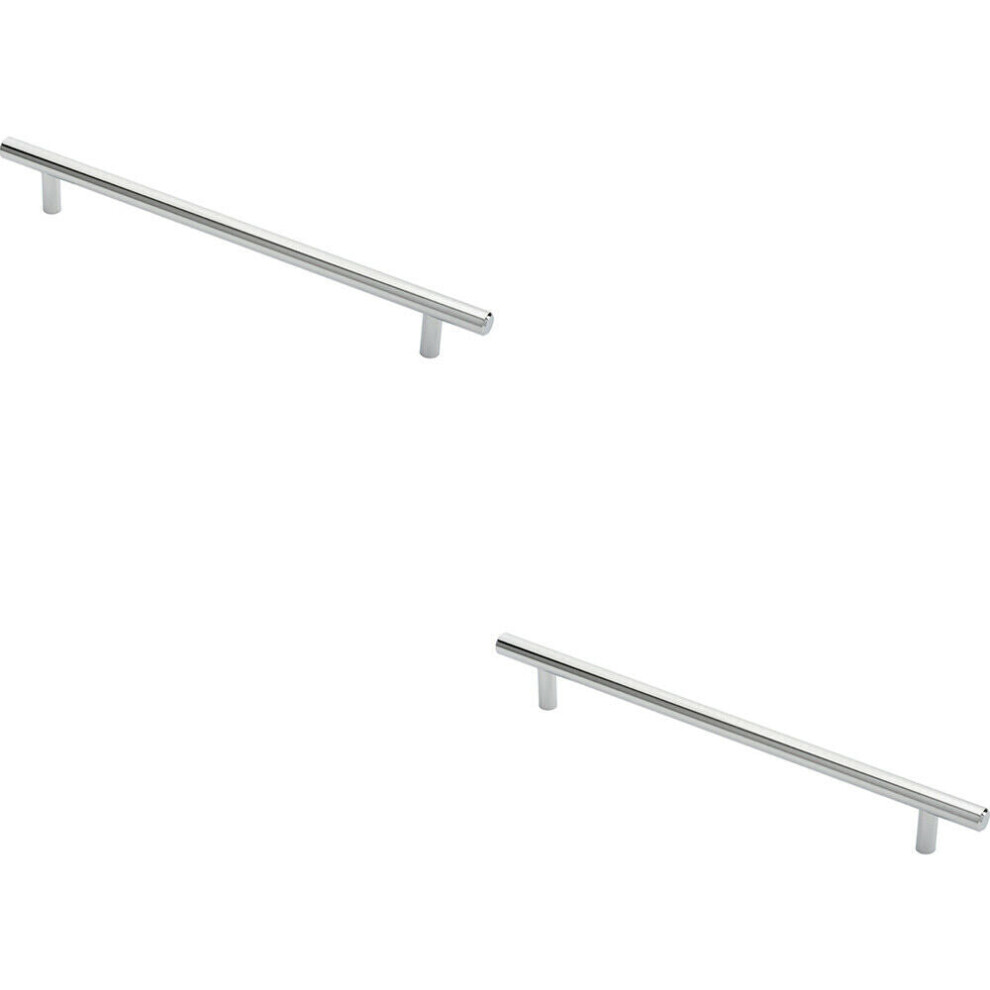 2X Round T Bar Cabinet Pull Handle 284 X 12Mm 224Mm Fixing Centres Chrome 5056492586572