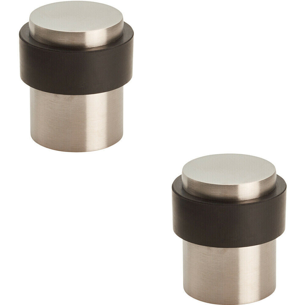 2x Floor Mounted Pedastal Doorstop with Rubber Buffer 40 x 30mm Satin Steel