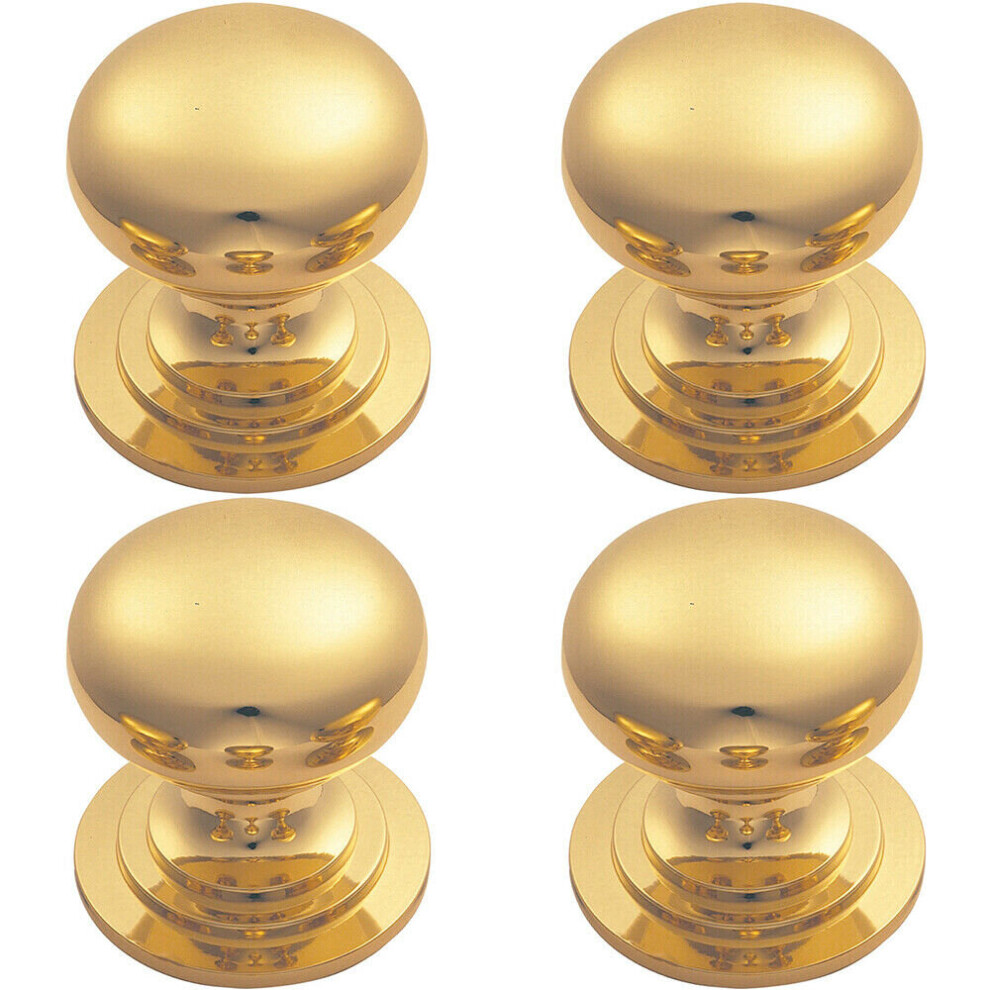 4X Victorian Round Cupboard Door Knob 25Mm Dia Polished Brass Cabinet Handle 5056524201817