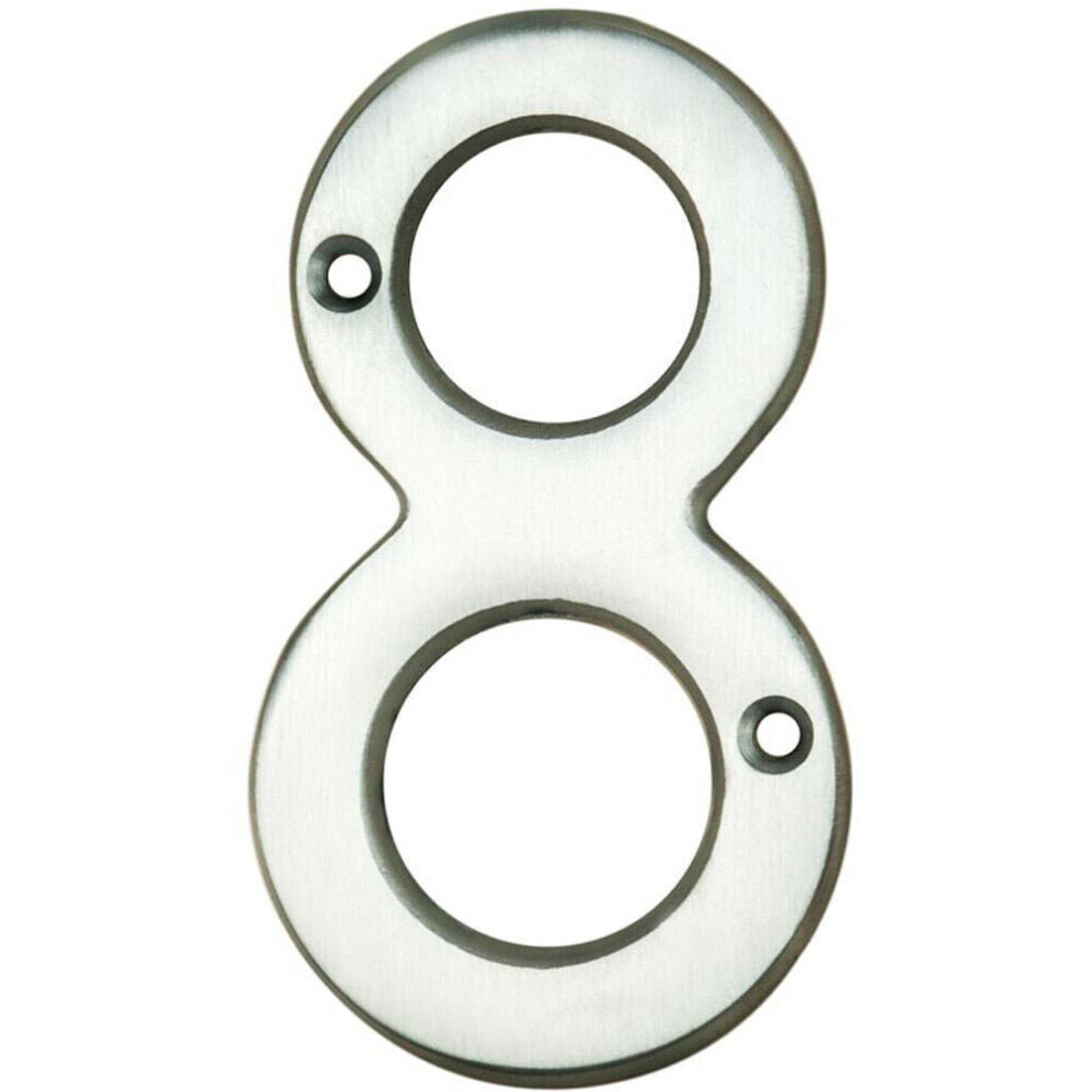 Satin Chrome Door Number 8 75mm Height 4mm Depth House Numeral Plaque