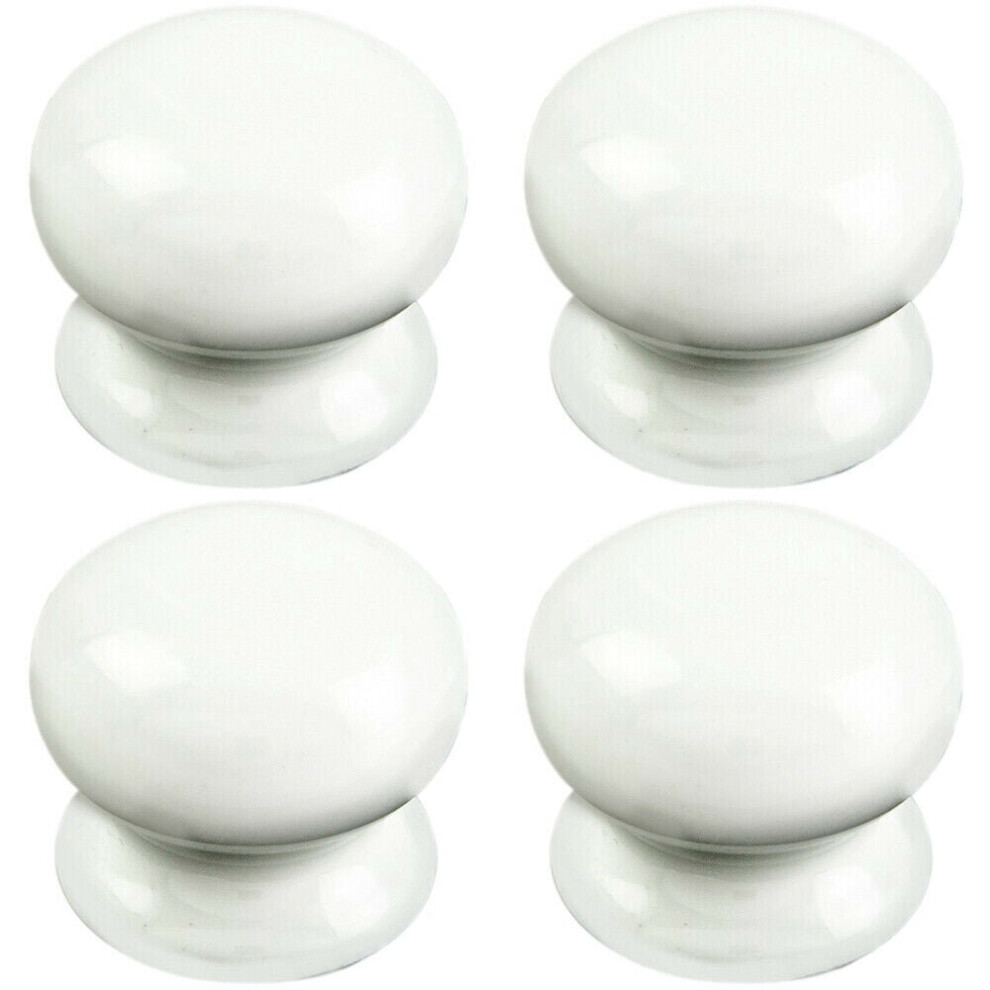4x Round Porcelain Cupboard Door Knob 37mm Diameter White Antique Cabinet Handle
