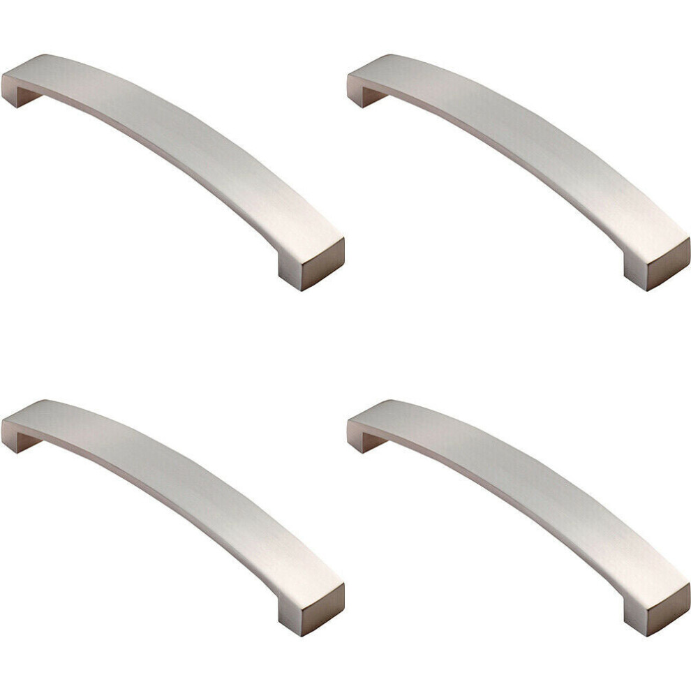 4x Flat Curved Bow Pull Handle 172 x 25mm 160mm Fixing Centres Satin Nickel