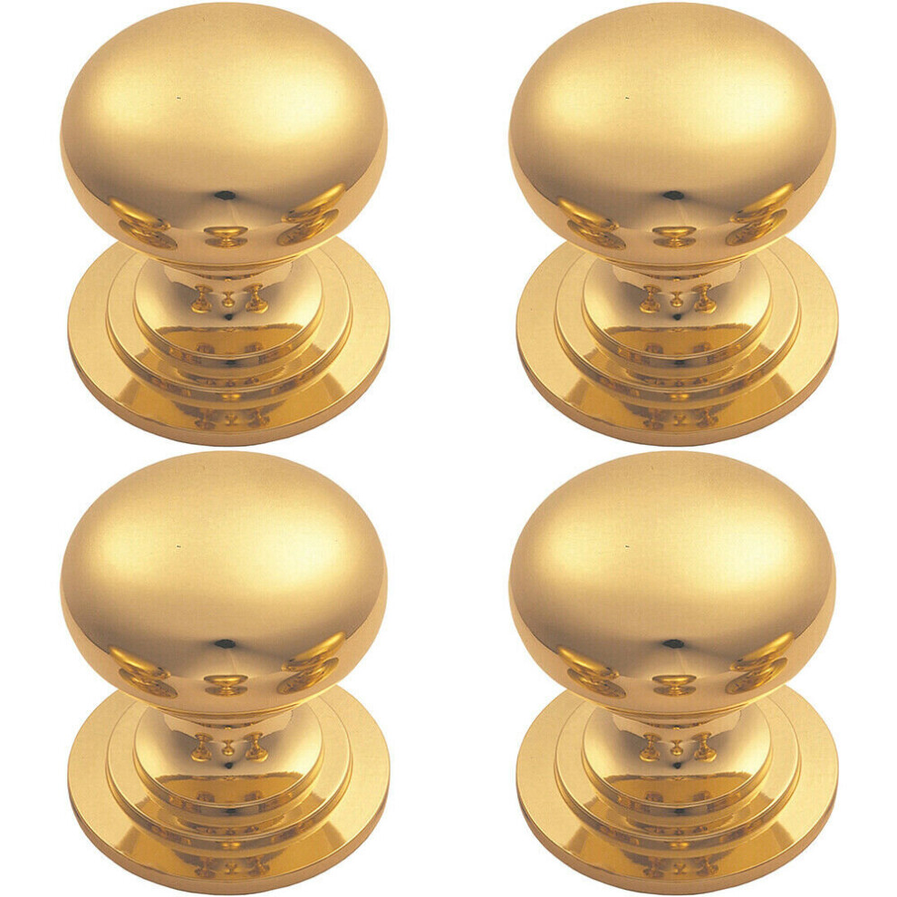 4X Victorian Round Cupboard Door Knob 32Mm Dia Polished Brass Cabinet Handle 5056524202449