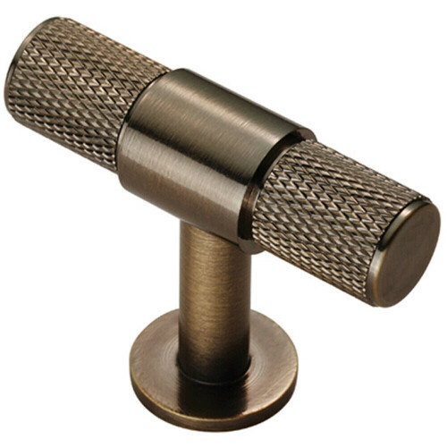 Loops Knurled Cupboard T Shape Pull Handle 50 x 13mm Antique Brass Cabinet Handle