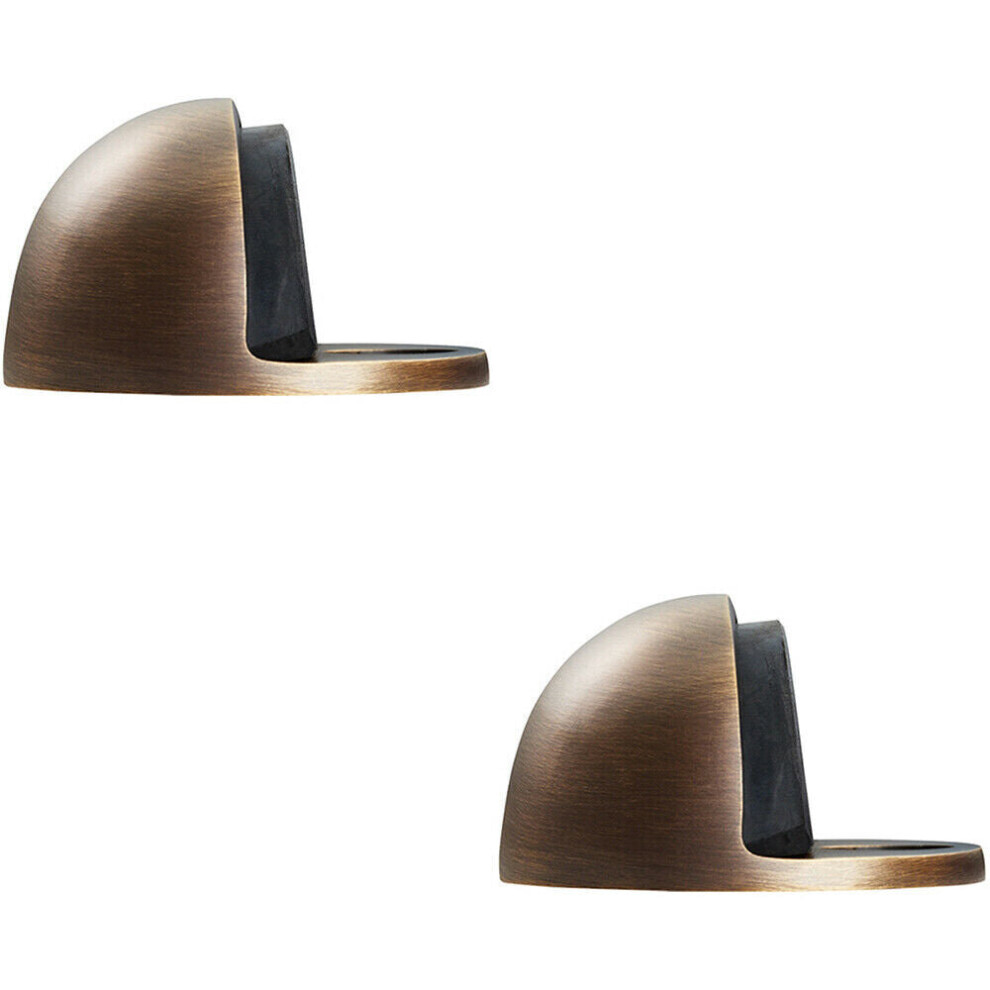 Loops 2X Floor Mounted Oval Doorstop 44 X 22Mm Antique Brass Half Moon Stopper