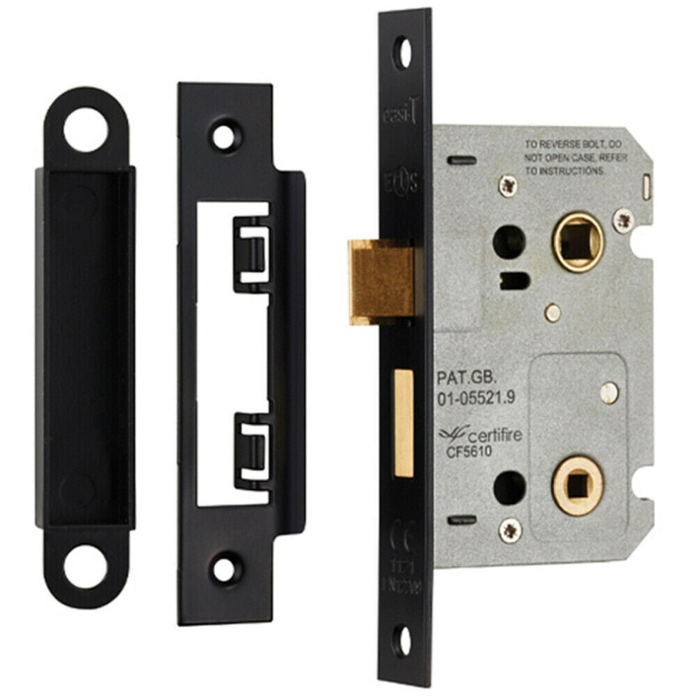 Locking Bathroom Door Sashlock Latch Square Forend 64mm Matt Black