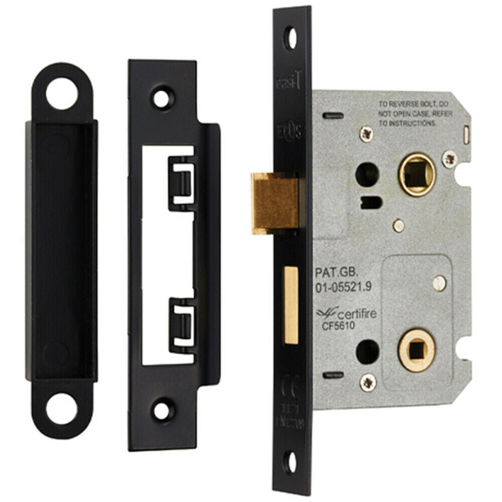Loops Unisex Black Locking Bathroom Door Sashlock Latch Square Forend 64Mm Matt - Image 2