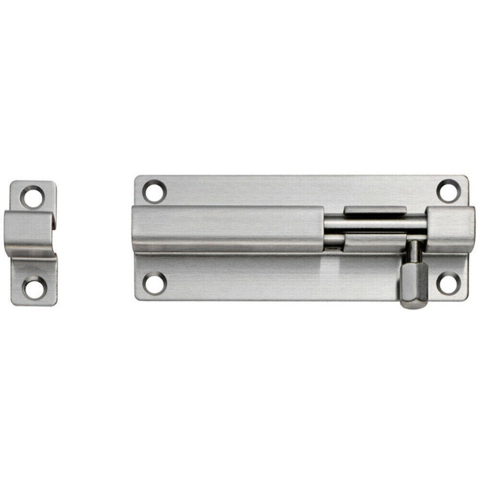 Straight Barrel Surface Mounted Door Bolt Lock 80 x 38mm Satin Steel