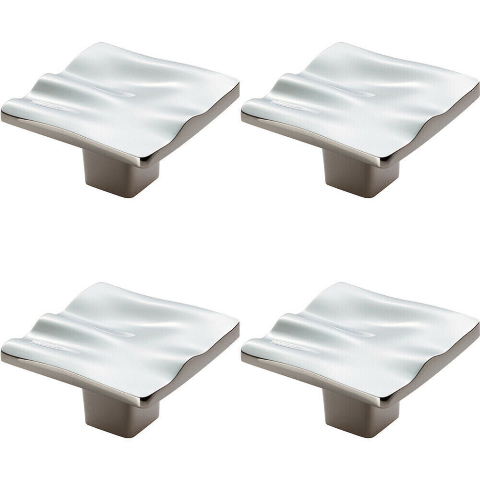 4x Textured Square Plate Cupboard Door Knob 44 x 44mm Polished Chrome Handle