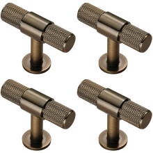 4x Knurled Cupboard T Shape Pull Handle 50 x 13mm Antique Brass Cabinet Handle
