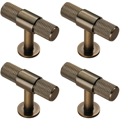 Loops 4x Knurled Cupboard T Shape Pull Handle 50 x 13mm Antique Brass Cabinet Handle