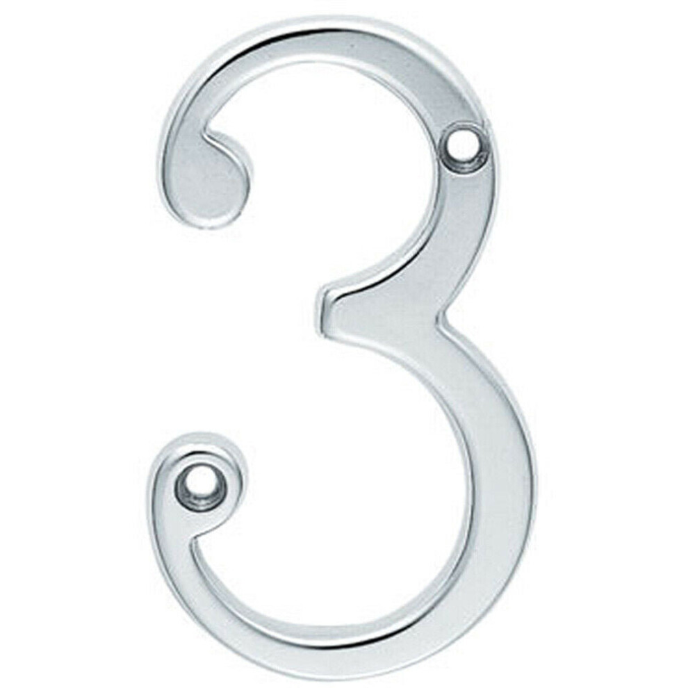 Polished Chrome Door Number 3 75mm Height 4mm Depth House Numeral Plaque