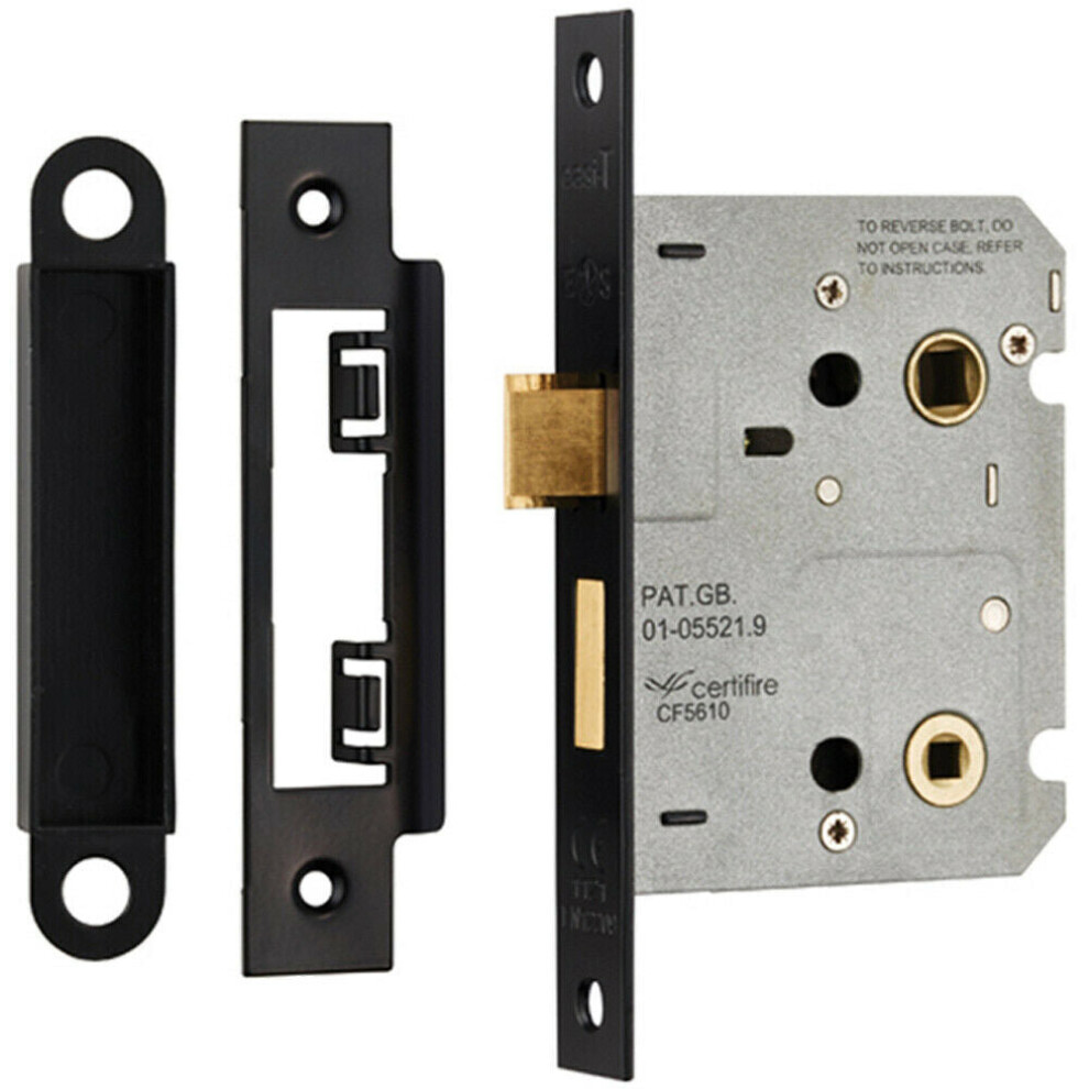 Locking Bathroom Door Sashlock Latch Square Forend 76mm Matt Black