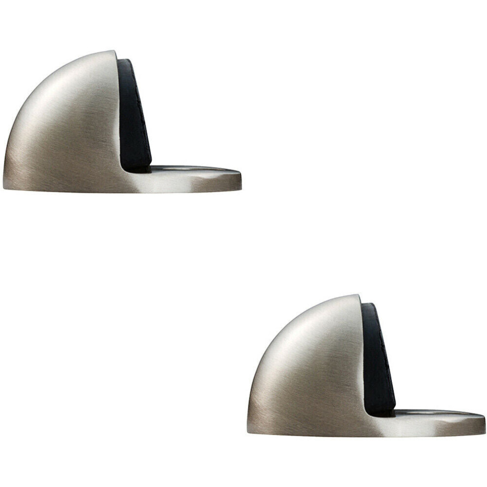 2x Floor mounted Oval Doorstop 44 x 22mm Satin Nickel Half Moon Stopper