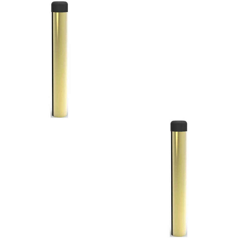 2x Rubber Tipped Wall mounted Doorstop Cylinder 71 x 16mm Polished Brass