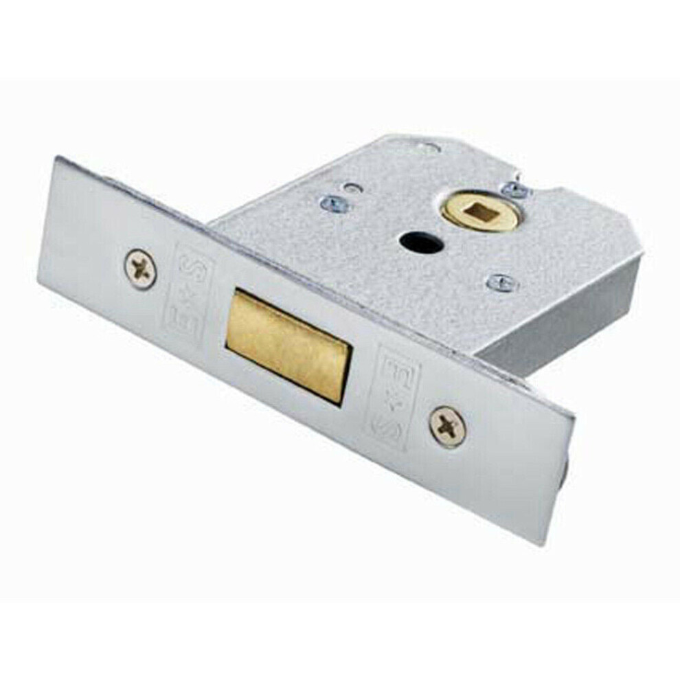 Flat BS Deadbolt Lock 64mm Satin Chrome Plated Door Security Latch