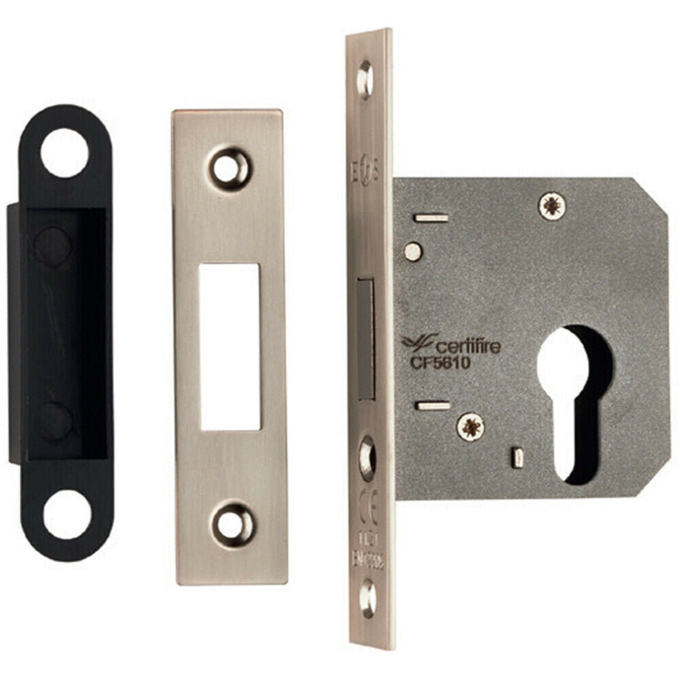 Loops Residential Euro Profile Deadlock Casing 64Mm 108Mm Fixings Satin Nickel