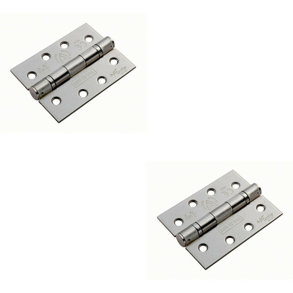 2x PAIR 102 x 76 x 3mm Ball Bearing Hinge Square Satin Steel Interior Door