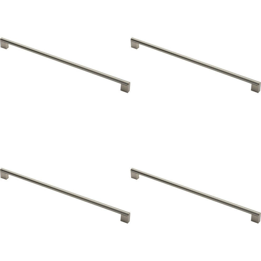 4X Round Bar Pull Handle 488 X 14Mm 448Mm Fixing Centres Satin Nickel & Steel