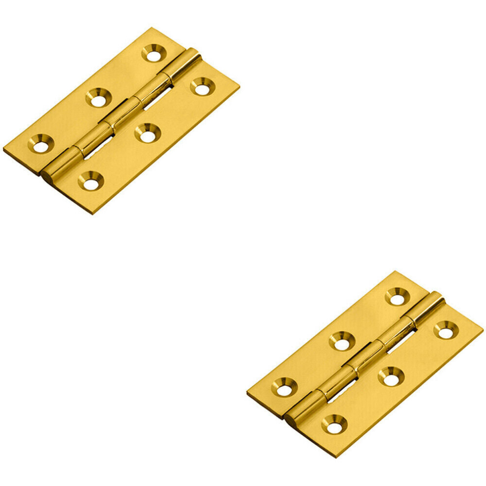 2x PAIR 64 x 35 x 2mm Cabinet Hinge Polished Brass Small Cupboard Door