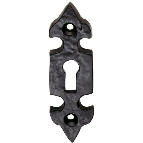 Loops Fleur de Lys Pattern Antique Escutcheon Lock Profile 83 x 29mm Black Antique