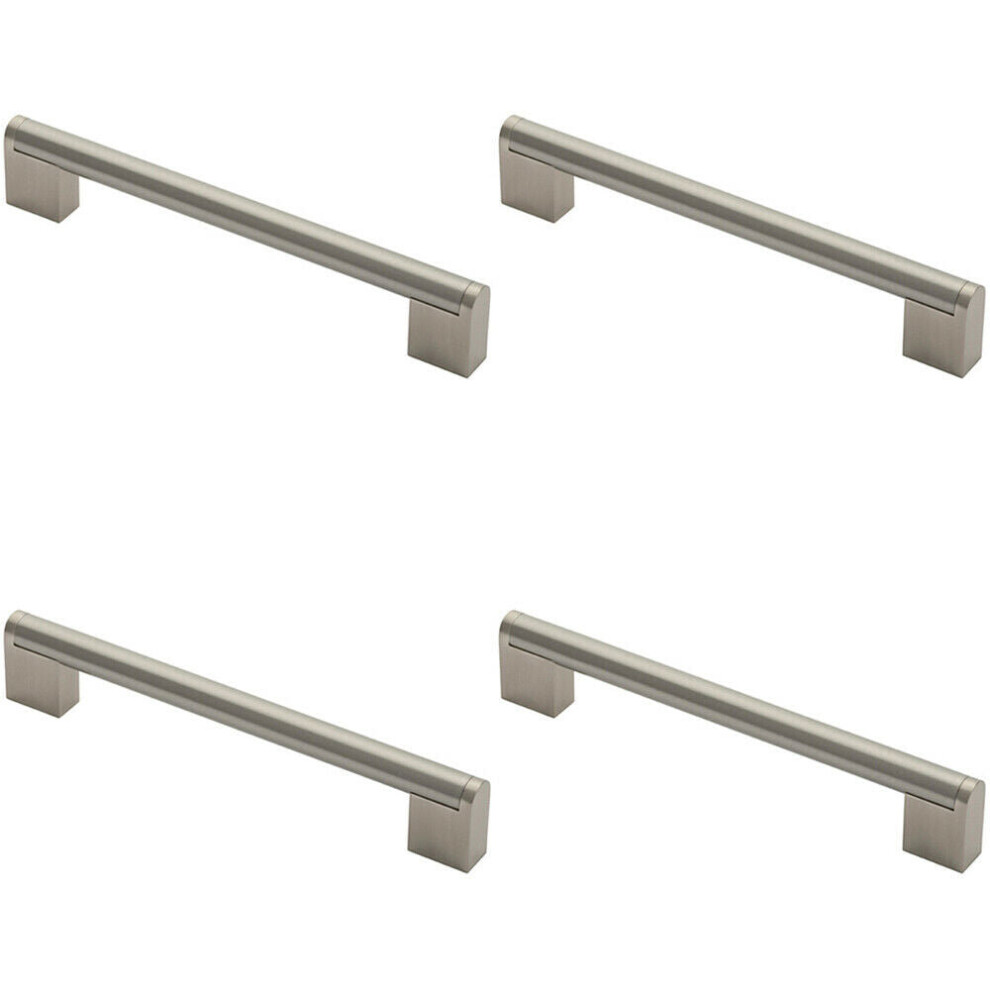 Loops 4X Round Bar Pull Handle 200 X 14Mm 160Mm Fixing Centres Satin Nickel & Steel