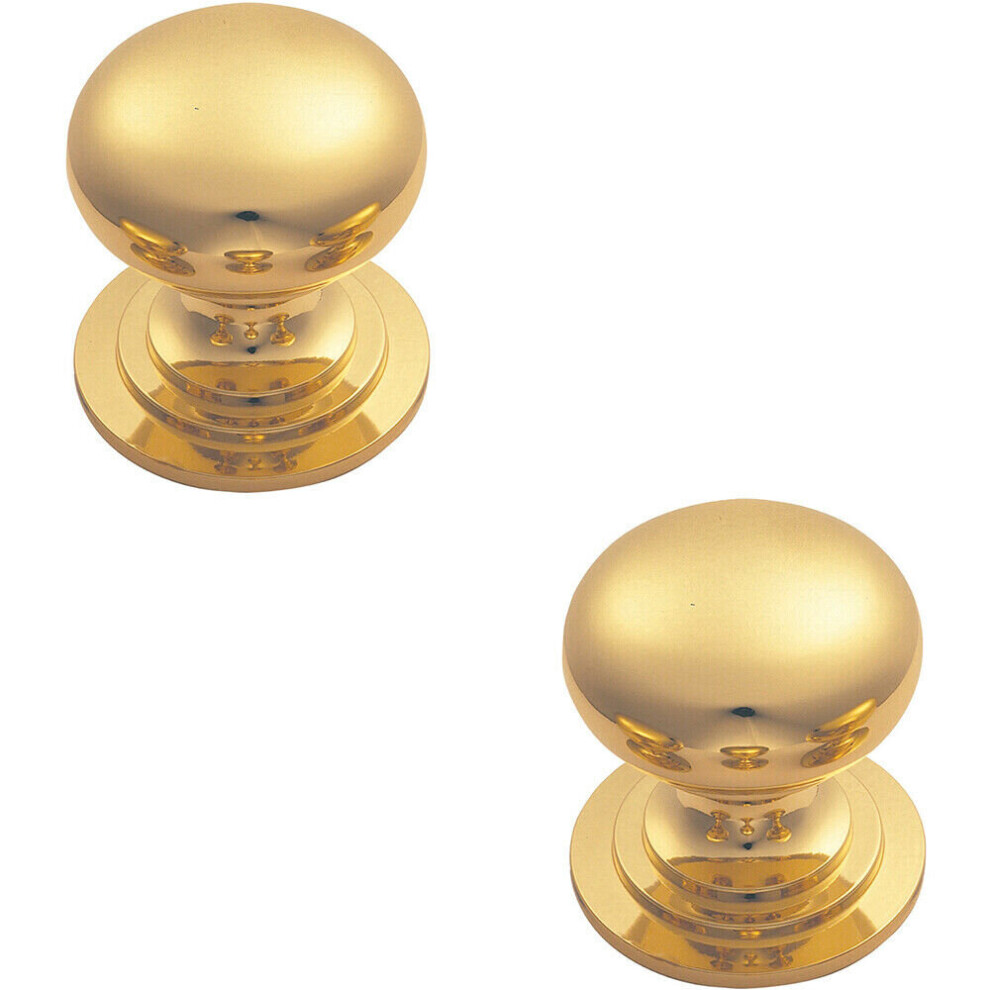 Loops 2X Victorian Round Cupboard Door Knob 25Mm Dia Polished Brass Cabinet Handle