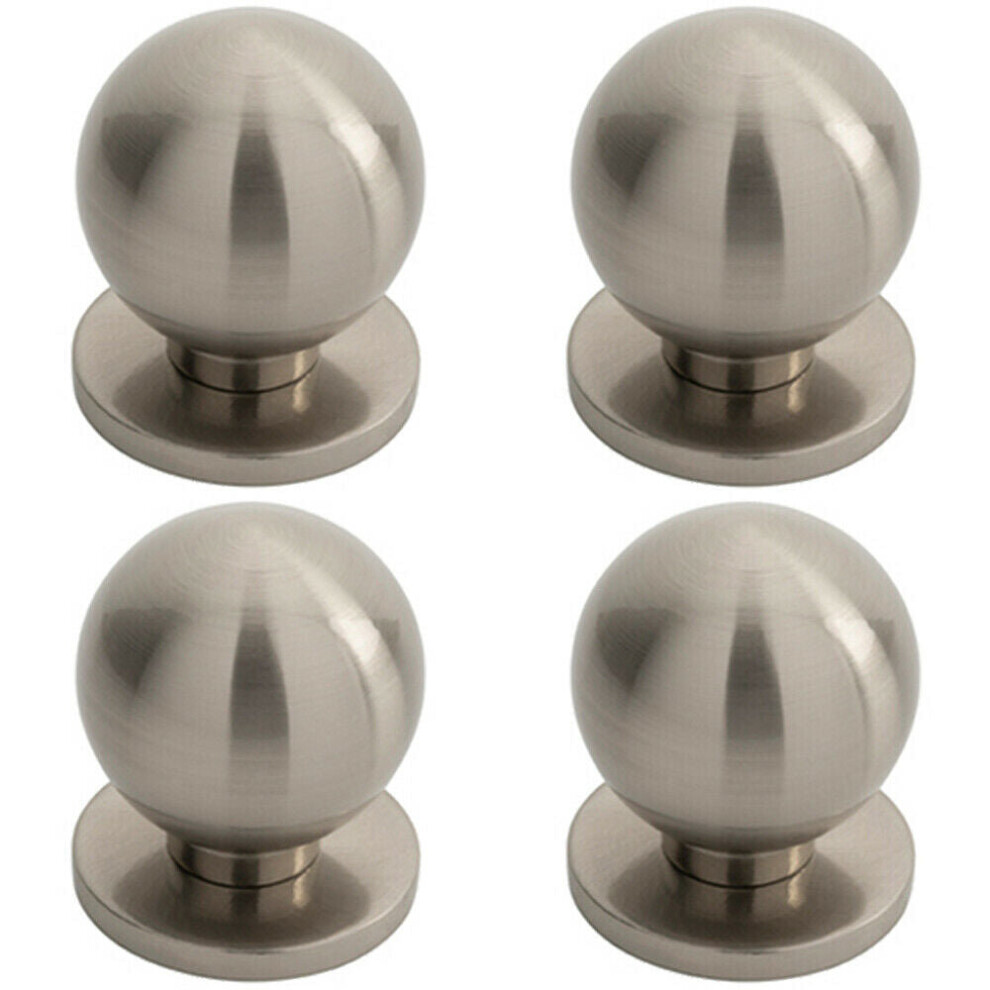 4x Small Solid Ball Cupboard Door Knob 25mm Dia Satin Nickel Cabinet Handle