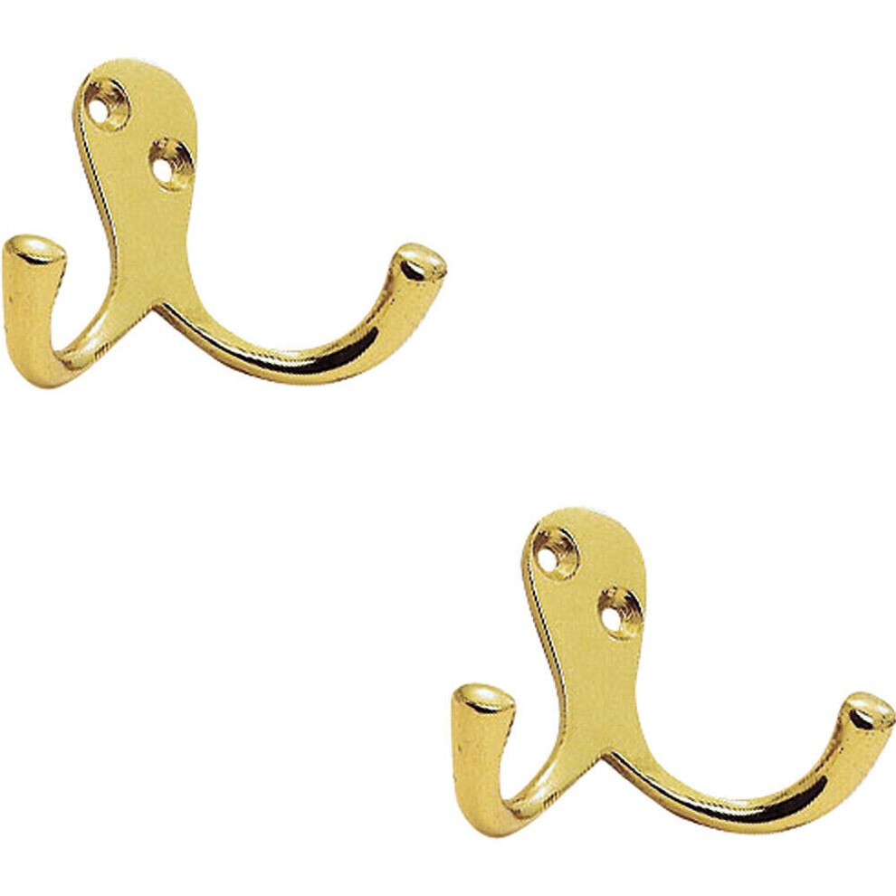 2x Victorian One Piece Double Bathroom Robe Hook 26mm Projection Polished Brass