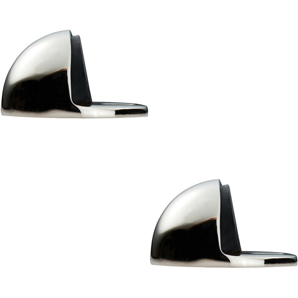 2x Floor mounted Oval Doorstop 44 x 22mm Polished Nickel Half Moon Stopper