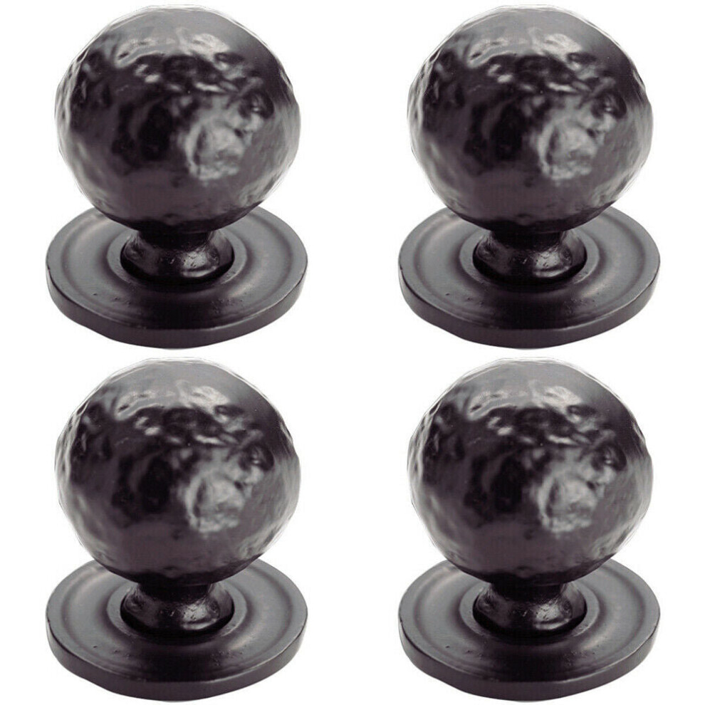 4x Hammered Ball Cupboard Door Knob 33mm Diameter Black Antique Cabinet Handle