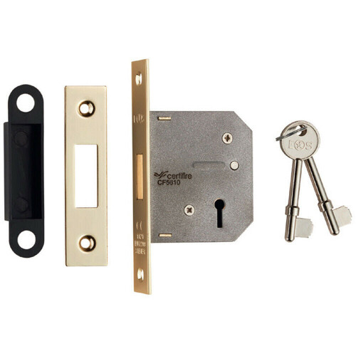 Loops 64mm 3 Lever BS Deadlock Square Forend Electro Brassed Door Security Latch