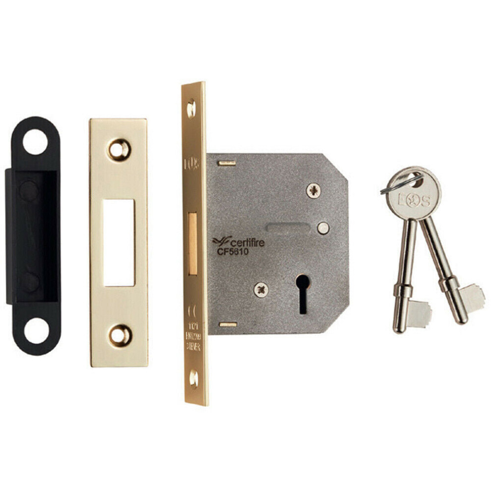 64mm 3 Lever BS Deadlock Square Forend Electro Brassed Door Security Latch