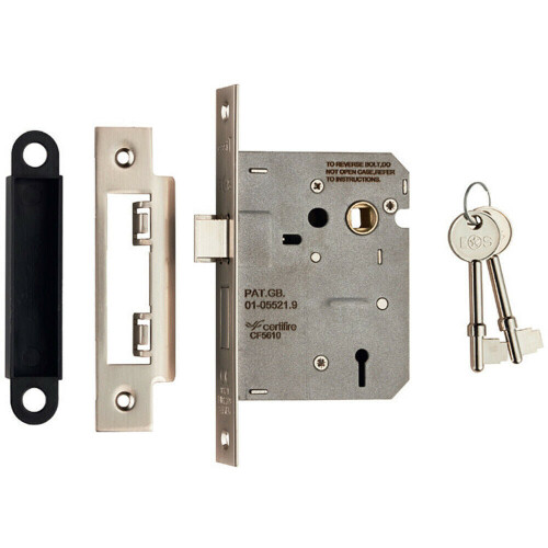 Loops Locking 3 Lever Door Sashlock Latch Square Forend 76mm Satin Nickel