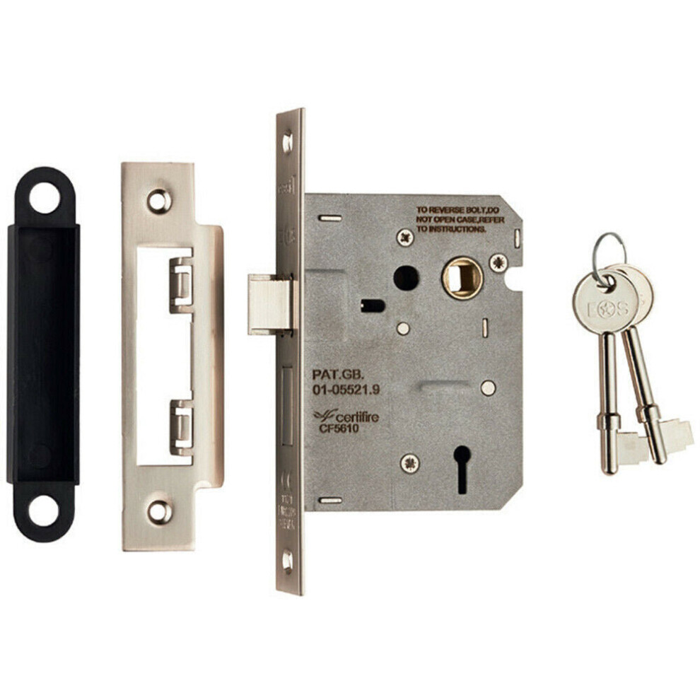 Loops Locking 3 Lever Door Sashlock Latch Square Forend 76Mm Satin Nickel