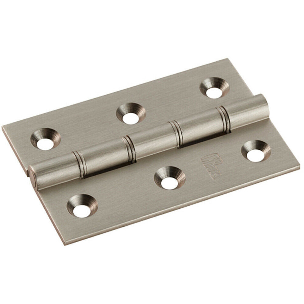 PAIR 76 x 50 x 2.5mm Brass Washered Butt Hinge Satin Nickel Internal Door