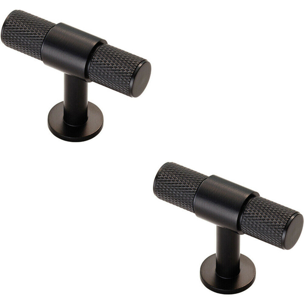 Loops 2X Knurled Cupboard T Shape Pull Handle 50 X 13Mm Matt Cabinet Handle Black
