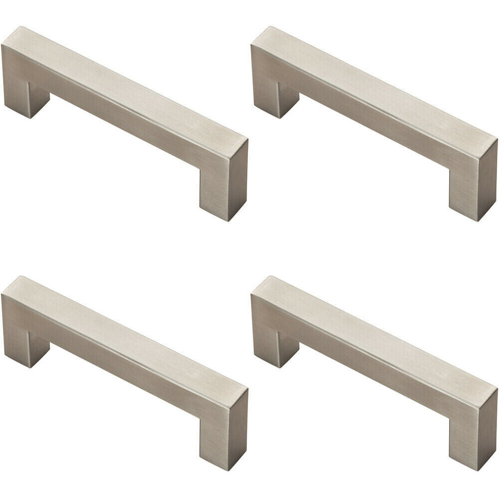4x Square Linear Block Pull Handle 110 x 14mm 96mm Fixing Centres Satin Steel