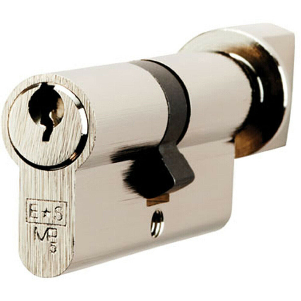 70mm EURO Cylinder & Thumbturn Lock Keyed to Differ 5 Pin Nickel Plated