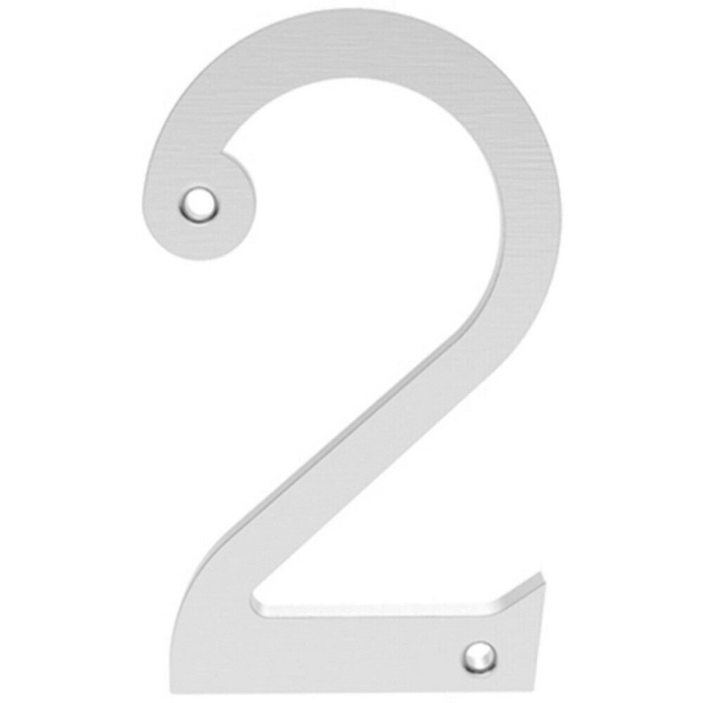 Satin Chrome Door Number 2 - 75mm Height 4mm Depth House Numeral Plaque