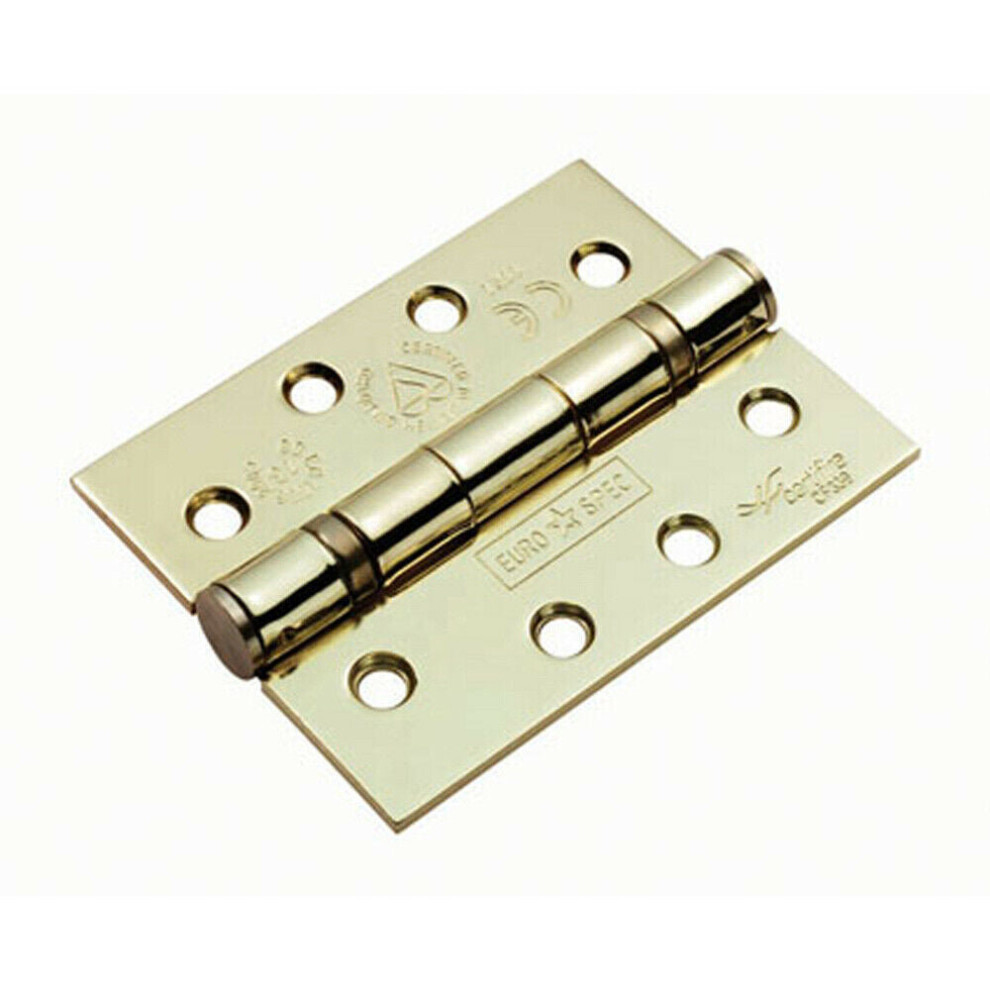 PAIR 102 x 76 x 3mm Ball Bearing Hinge Square Electro Brass Interior Door