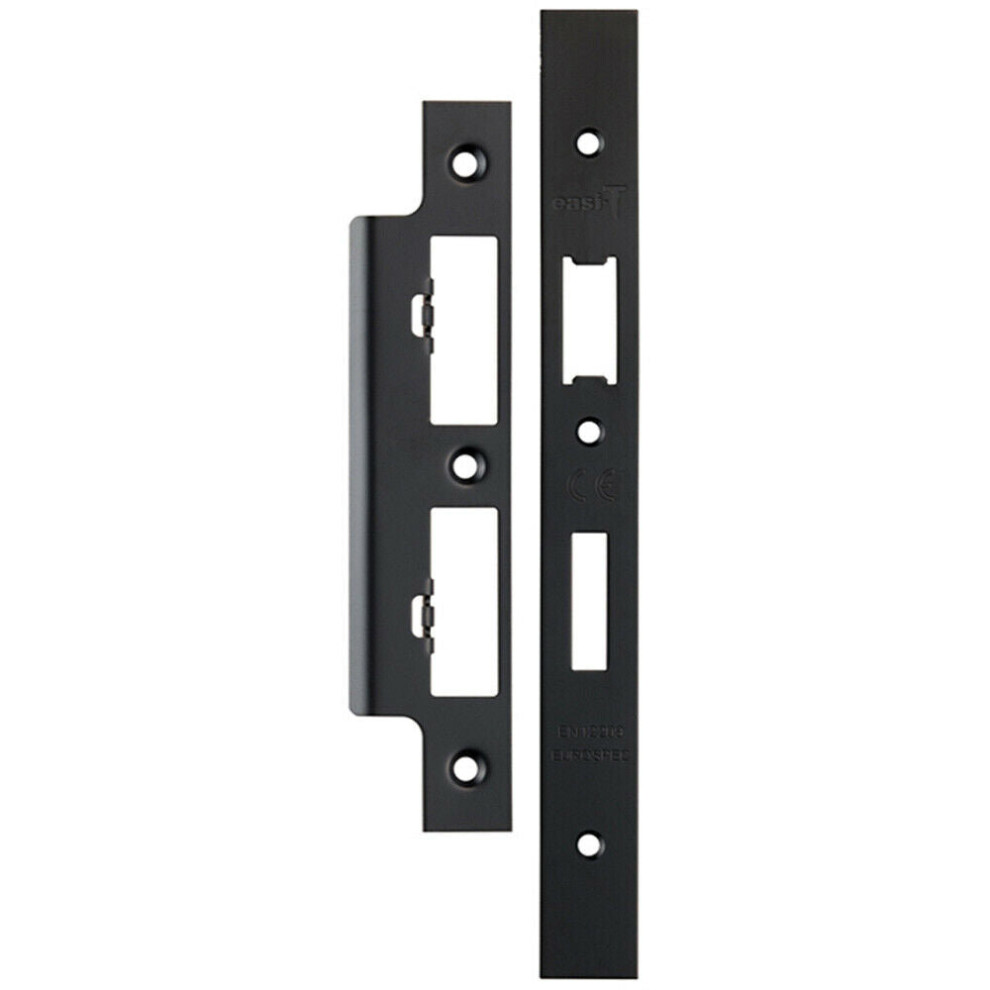 Forend Strike & Fixing Pack For DIN Euro Sash & Bathroom Lock Matt Black-image-OPC-P8WJTJG-NEW