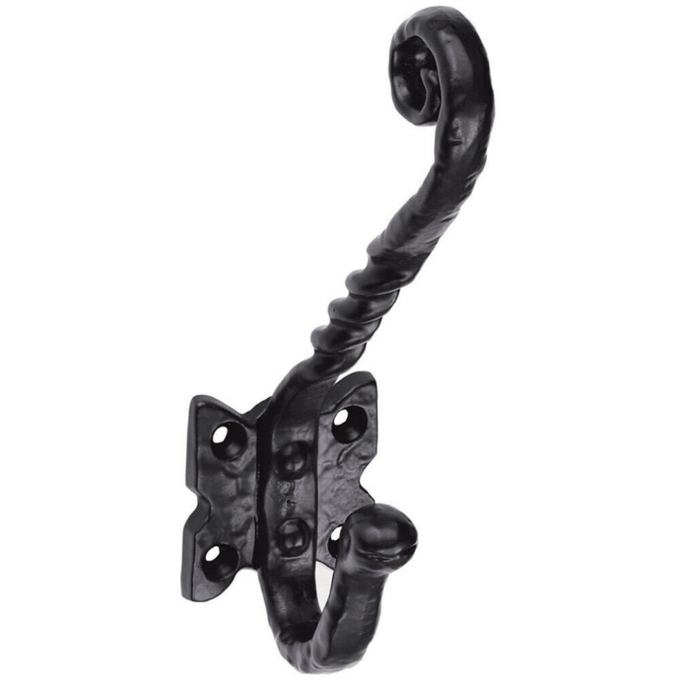 Ornate Twisted Hat & Coat Hook on Butterfly Backplate 82mm Proj Black Antique